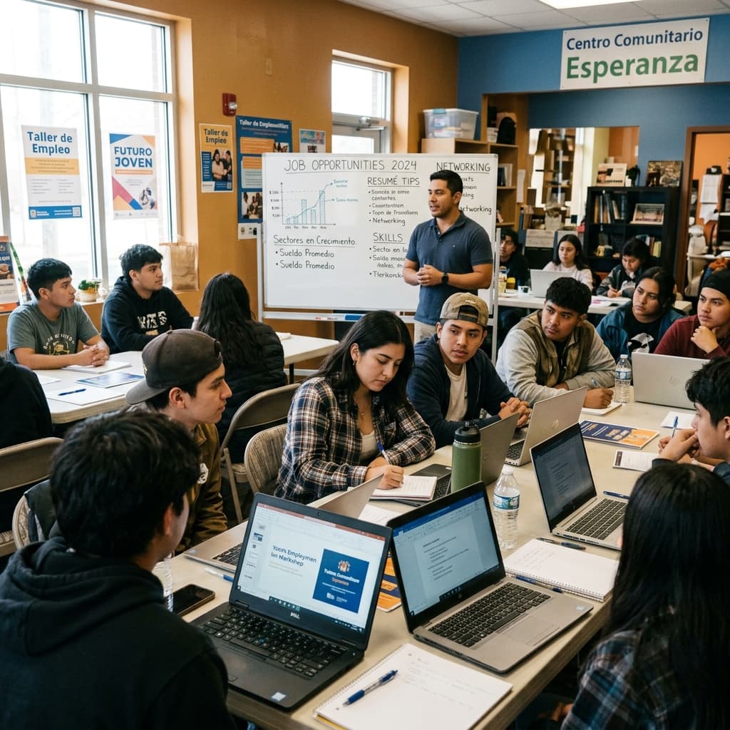 Jóvenes emprendedores del centro participando en un taller